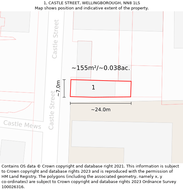 1, CASTLE STREET, WELLINGBOROUGH, NN8 1LS: Plot and title map