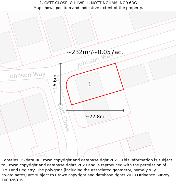 1, CATT CLOSE, CHILWELL, NOTTINGHAM, NG9 6RG: Plot and title map