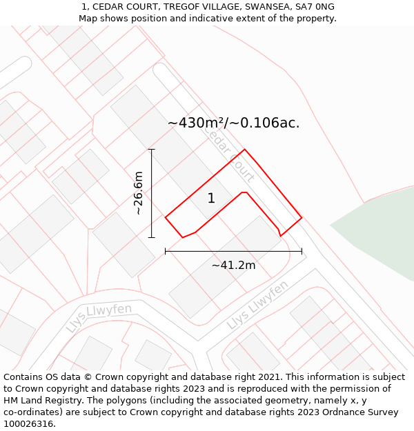 1, CEDAR COURT, TREGOF VILLAGE, SWANSEA, SA7 0NG: Plot and title map