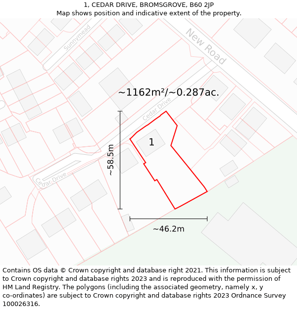 1, CEDAR DRIVE, BROMSGROVE, B60 2JP: Plot and title map