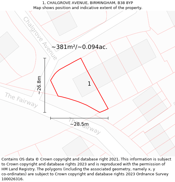 1, CHALGROVE AVENUE, BIRMINGHAM, B38 8YP: Plot and title map