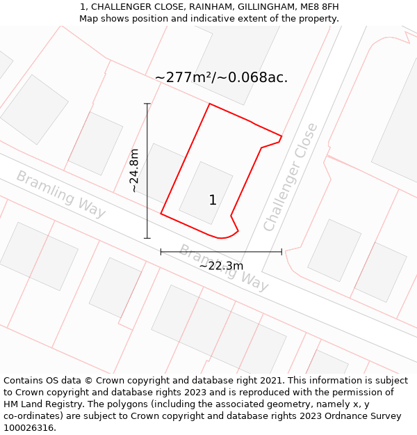 1, CHALLENGER CLOSE, RAINHAM, GILLINGHAM, ME8 8FH: Plot and title map