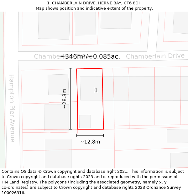 1, CHAMBERLAIN DRIVE, HERNE BAY, CT6 8DH: Plot and title map