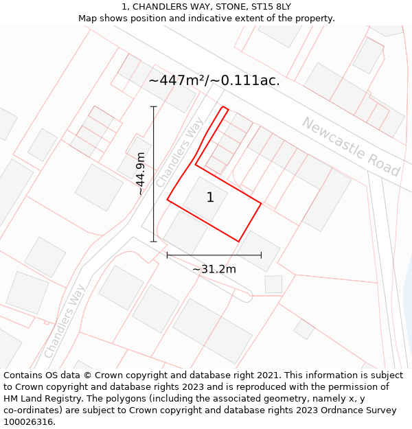 1, CHANDLERS WAY, STONE, ST15 8LY: Plot and title map