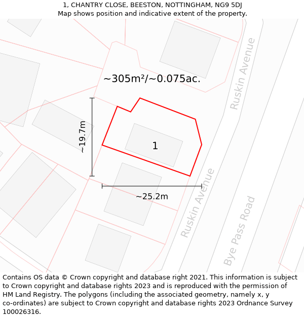 1, CHANTRY CLOSE, BEESTON, NOTTINGHAM, NG9 5DJ: Plot and title map