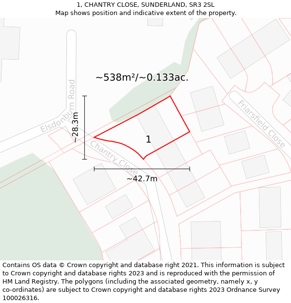 1, CHANTRY CLOSE, SUNDERLAND, SR3 2SL: Plot and title map