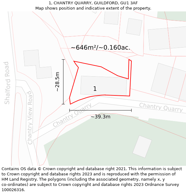 1, CHANTRY QUARRY, GUILDFORD, GU1 3AF: Plot and title map