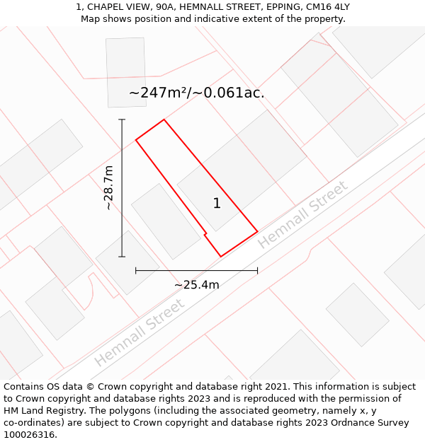 1, CHAPEL VIEW, 90A, HEMNALL STREET, EPPING, CM16 4LY: Plot and title map