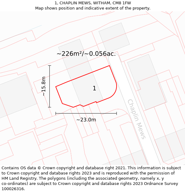1, CHAPLIN MEWS, WITHAM, CM8 1FW: Plot and title map