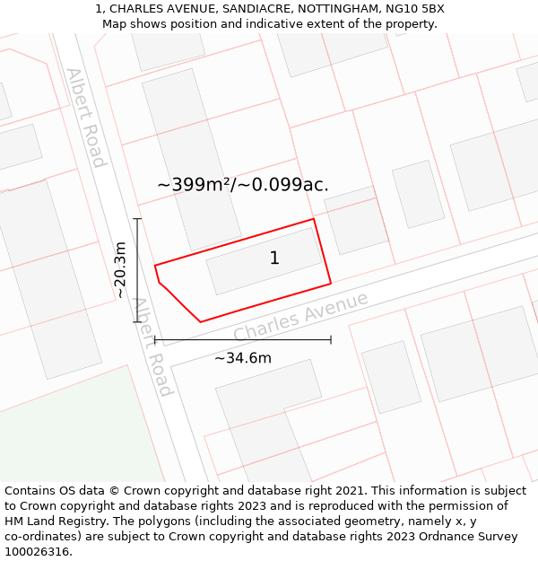 1, CHARLES AVENUE, SANDIACRE, NOTTINGHAM, NG10 5BX: Plot and title map