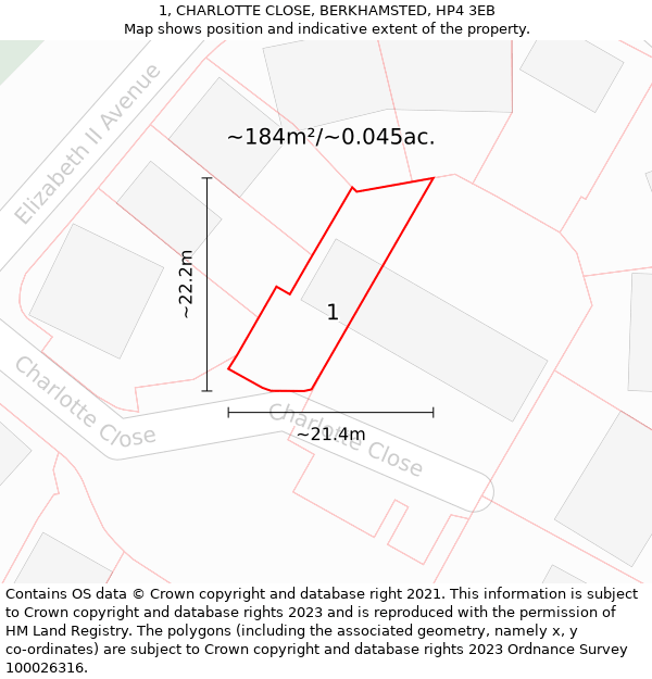 1, CHARLOTTE CLOSE, BERKHAMSTED, HP4 3EB: Plot and title map