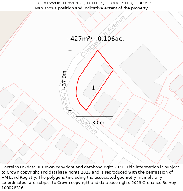 1, CHATSWORTH AVENUE, TUFFLEY, GLOUCESTER, GL4 0SP: Plot and title map