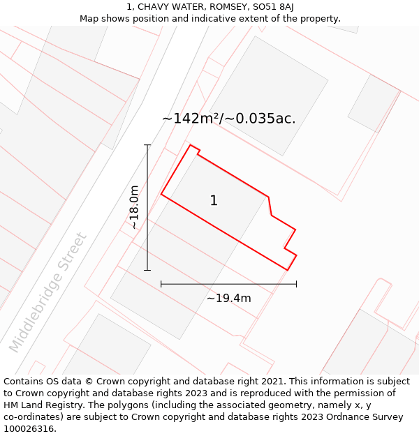 1, CHAVY WATER, ROMSEY, SO51 8AJ: Plot and title map