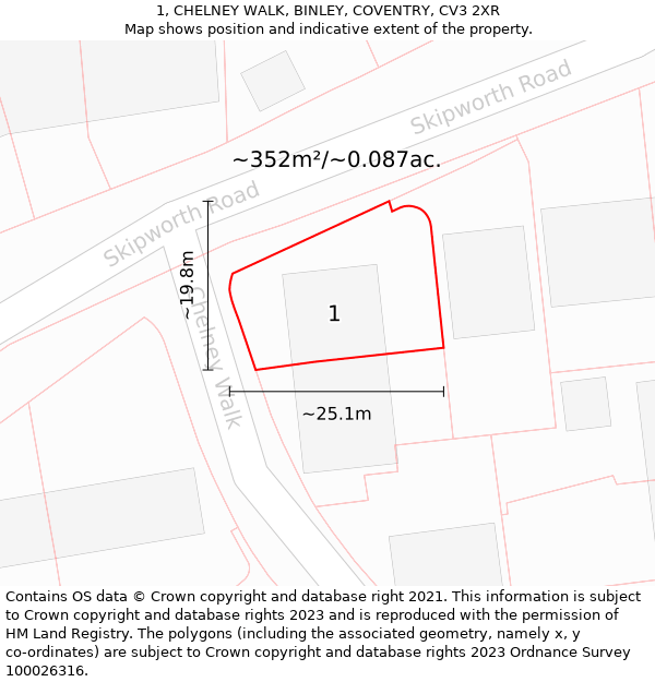 1, CHELNEY WALK, BINLEY, COVENTRY, CV3 2XR: Plot and title map