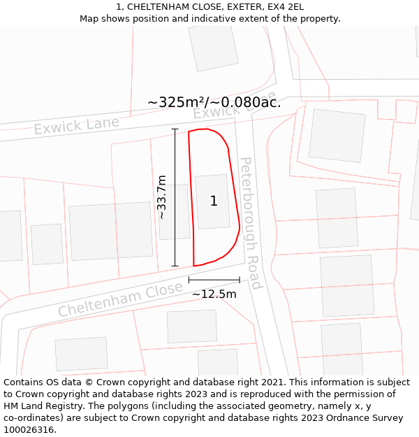 1, CHELTENHAM CLOSE, EXETER, EX4 2EL: Plot and title map