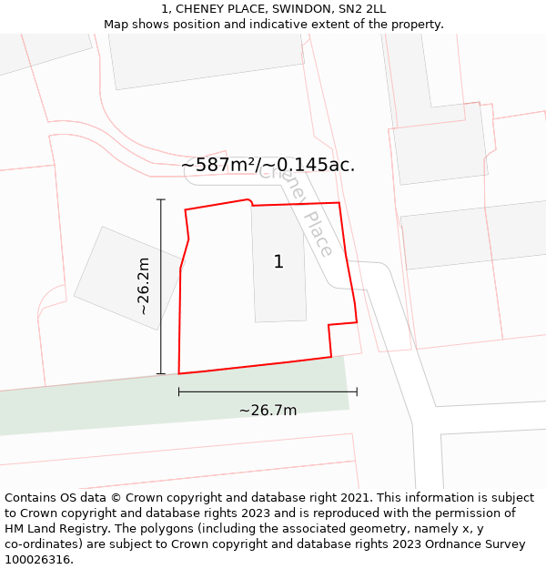 1, CHENEY PLACE, SWINDON, SN2 2LL: Plot and title map