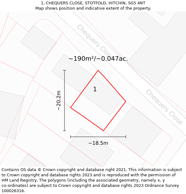 1, CHEQUERS CLOSE, STOTFOLD, HITCHIN, SG5 4NT: Plot and title map