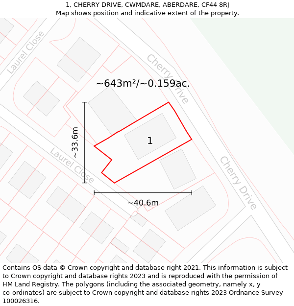 1, CHERRY DRIVE, CWMDARE, ABERDARE, CF44 8RJ: Plot and title map