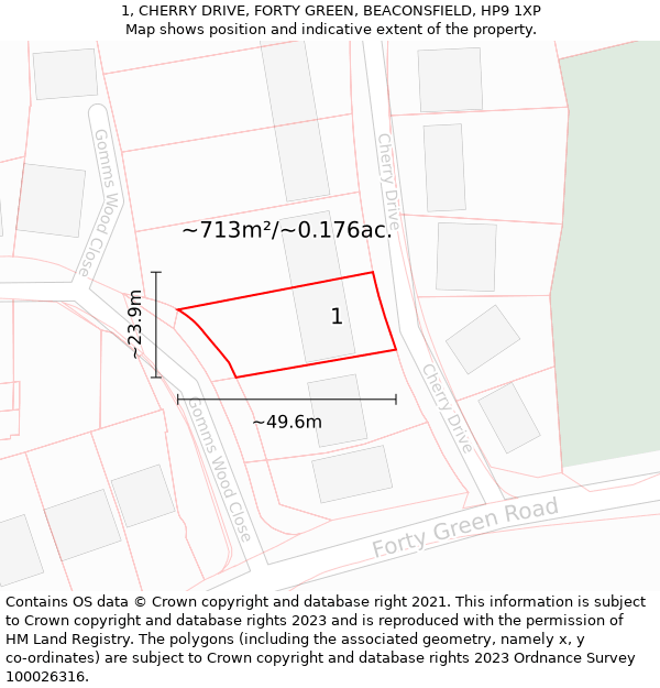 1, CHERRY DRIVE, FORTY GREEN, BEACONSFIELD, HP9 1XP: Plot and title map