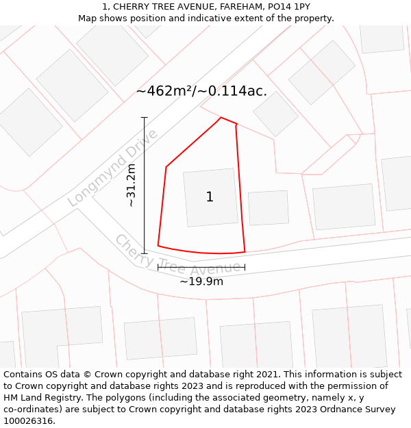 1, CHERRY TREE AVENUE, FAREHAM, PO14 1PY: Plot and title map