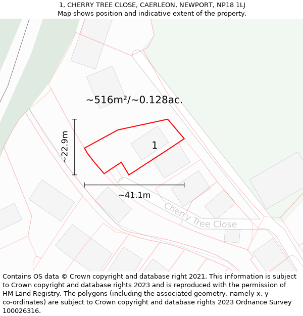 1, CHERRY TREE CLOSE, CAERLEON, NEWPORT, NP18 1LJ: Plot and title map