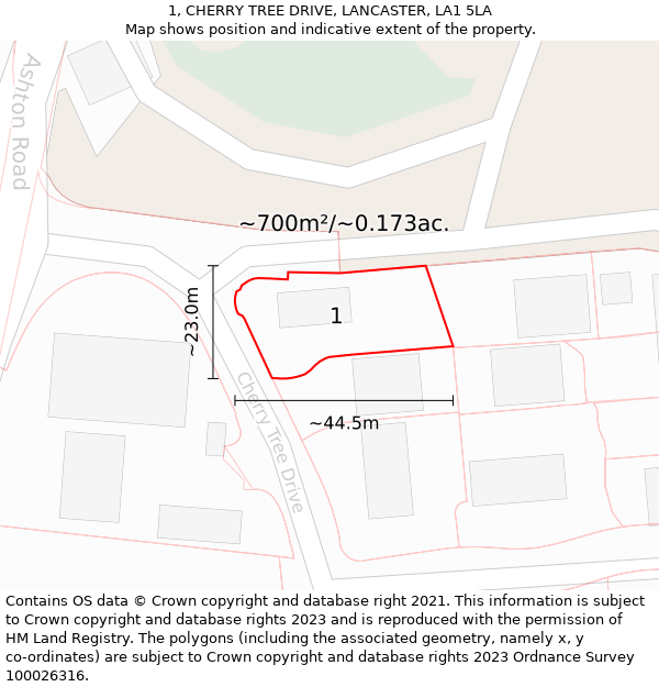 1, CHERRY TREE DRIVE, LANCASTER, LA1 5LA: Plot and title map