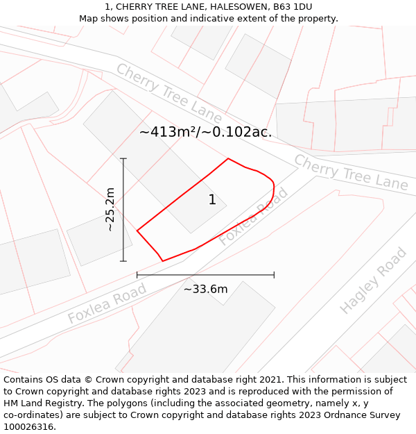 1, CHERRY TREE LANE, HALESOWEN, B63 1DU: Plot and title map