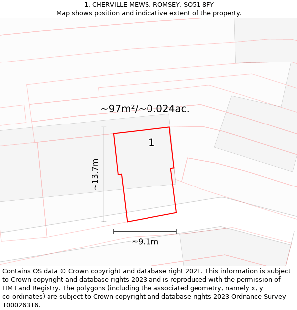 1, CHERVILLE MEWS, ROMSEY, SO51 8FY: Plot and title map