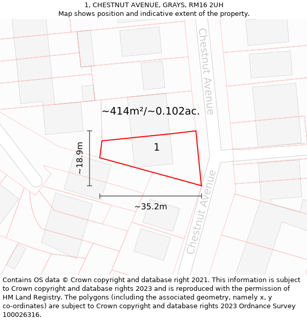 1, CHESTNUT AVENUE, GRAYS, RM16 2UH: Plot and title map