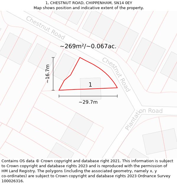 1, CHESTNUT ROAD, CHIPPENHAM, SN14 0EY: Plot and title map