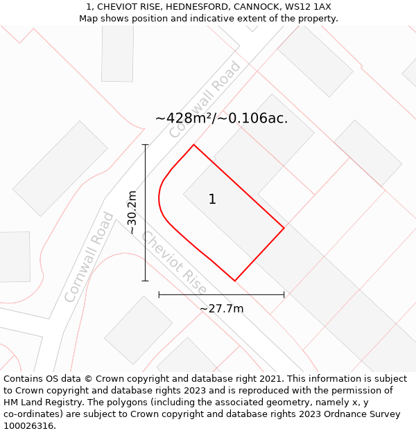 1, CHEVIOT RISE, HEDNESFORD, CANNOCK, WS12 1AX: Plot and title map