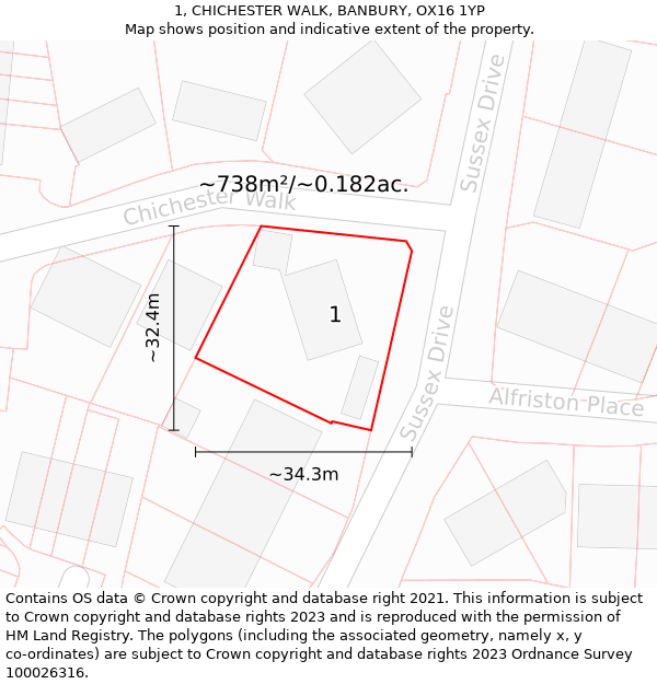 1, CHICHESTER WALK, BANBURY, OX16 1YP: Plot and title map