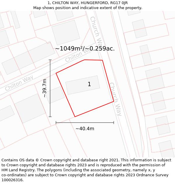 1, CHILTON WAY, HUNGERFORD, RG17 0JR: Plot and title map