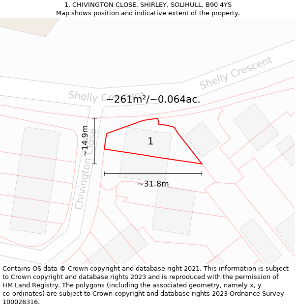 1, CHIVINGTON CLOSE, SHIRLEY, SOLIHULL, B90 4YS: Plot and title map