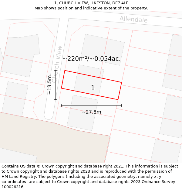 1, CHURCH VIEW, ILKESTON, DE7 4LF: Plot and title map