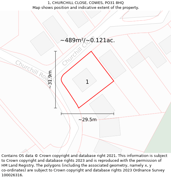 1, CHURCHILL CLOSE, COWES, PO31 8HQ: Plot and title map