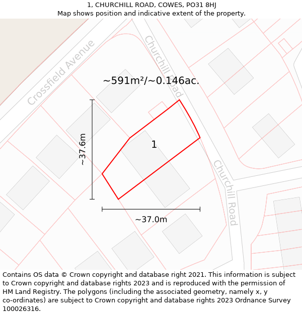 1, CHURCHILL ROAD, COWES, PO31 8HJ: Plot and title map