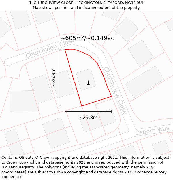 1, CHURCHVIEW CLOSE, HECKINGTON, SLEAFORD, NG34 9UH: Plot and title map