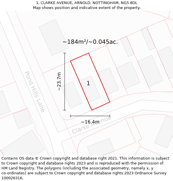1, CLARKE AVENUE, ARNOLD, NOTTINGHAM, NG5 8DL: Plot and title map