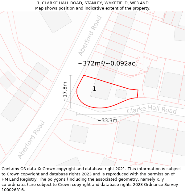 1, CLARKE HALL ROAD, STANLEY, WAKEFIELD, WF3 4ND: Plot and title map