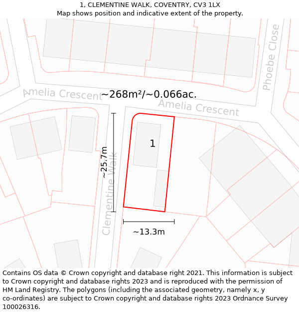 1, CLEMENTINE WALK, COVENTRY, CV3 1LX: Plot and title map