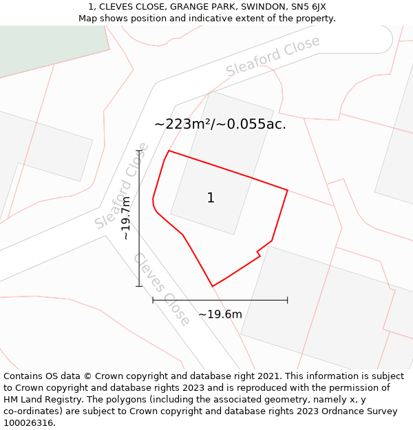 1, CLEVES CLOSE, GRANGE PARK, SWINDON, SN5 6JX: Plot and title map