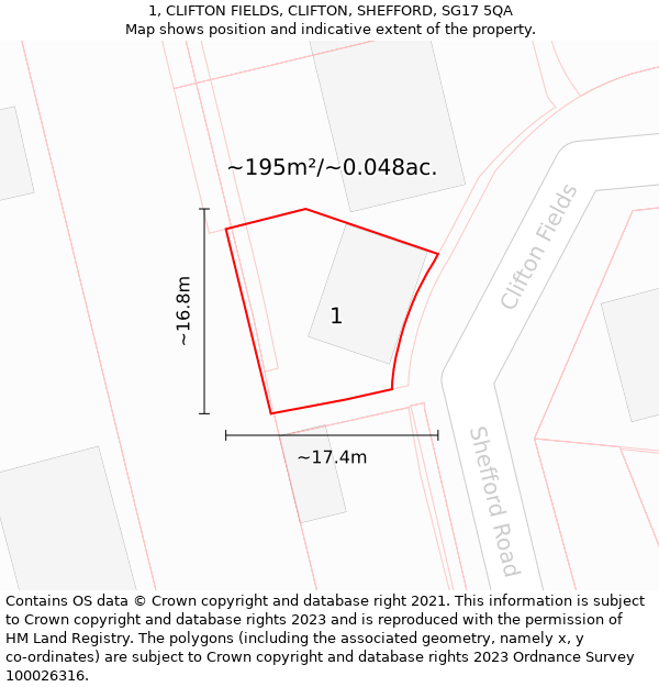 1, CLIFTON FIELDS, CLIFTON, SHEFFORD, SG17 5QA: Plot and title map