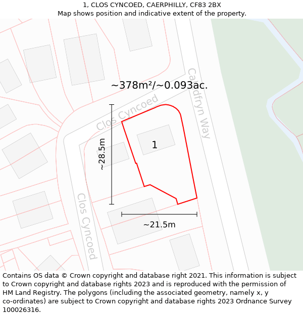 1, CLOS CYNCOED, CAERPHILLY, CF83 2BX: Plot and title map