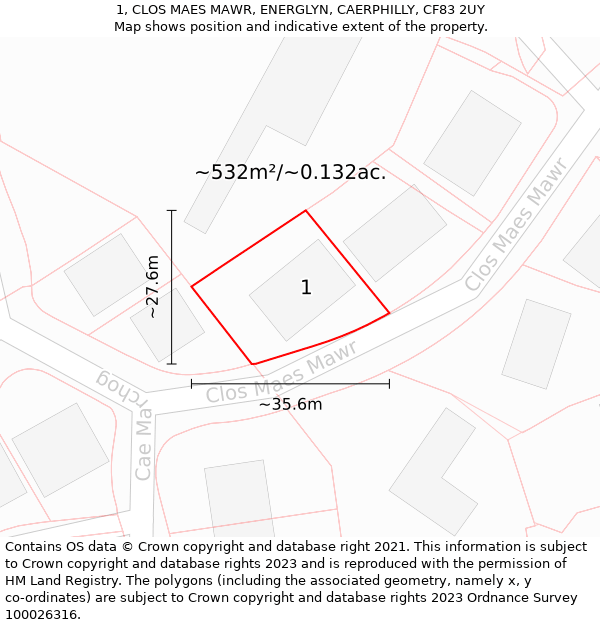 1, CLOS MAES MAWR, ENERGLYN, CAERPHILLY, CF83 2UY: Plot and title map