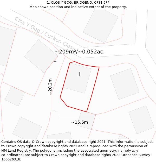 1, CLOS Y GOG, BRIDGEND, CF31 5FP: Plot and title map