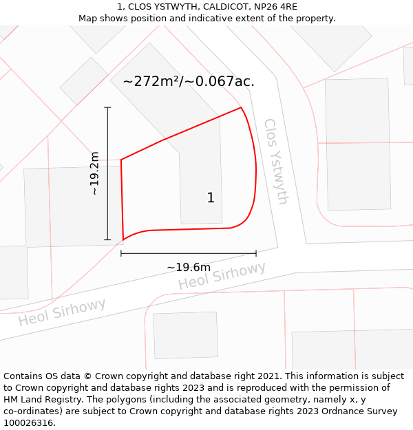 1, CLOS YSTWYTH, CALDICOT, NP26 4RE: Plot and title map