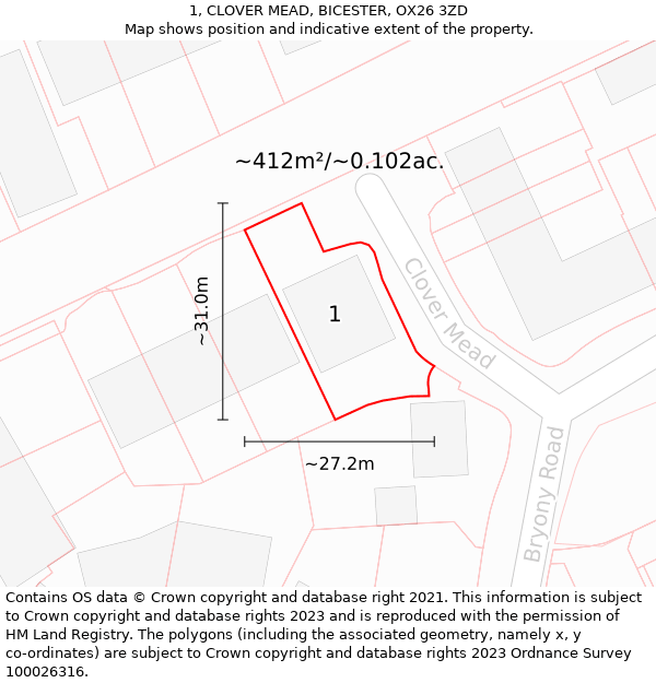 1, CLOVER MEAD, BICESTER, OX26 3ZD: Plot and title map