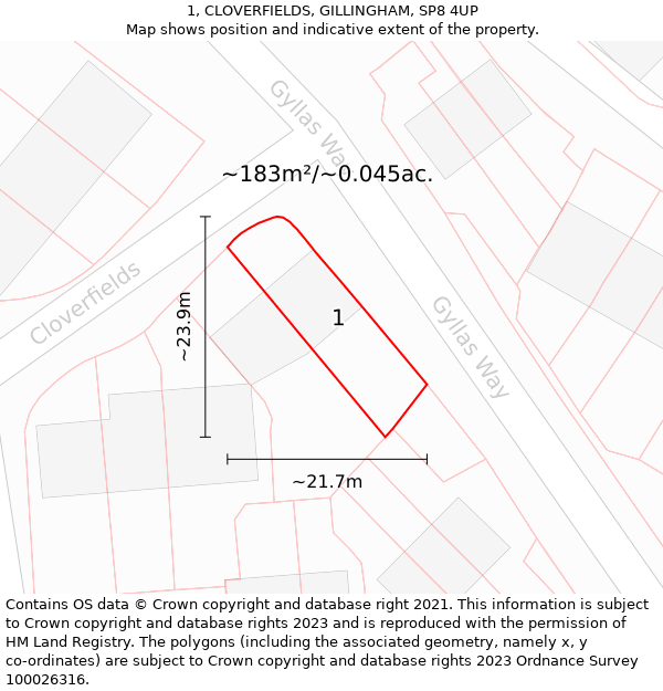 1, CLOVERFIELDS, GILLINGHAM, SP8 4UP: Plot and title map