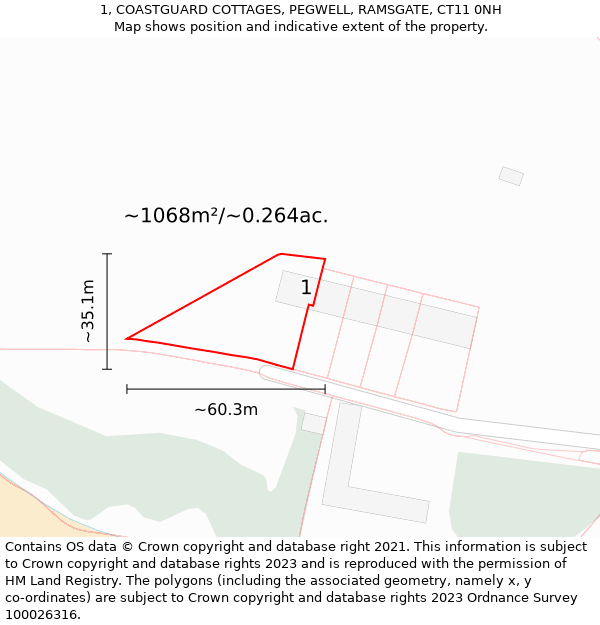 1, COASTGUARD COTTAGES, PEGWELL, RAMSGATE, CT11 0NH: Plot and title map
